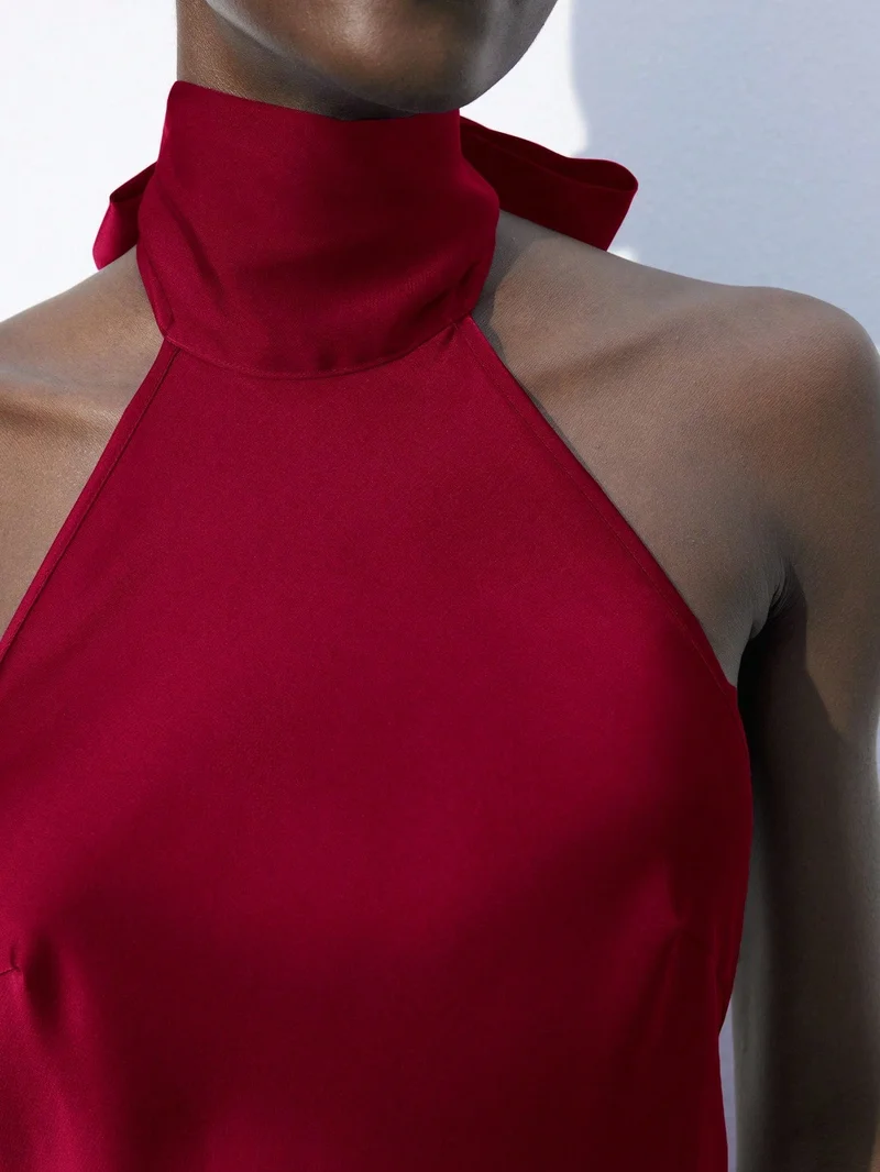 Outzidr  Red Halterneck Midi Dress for Women | Best Price UAE